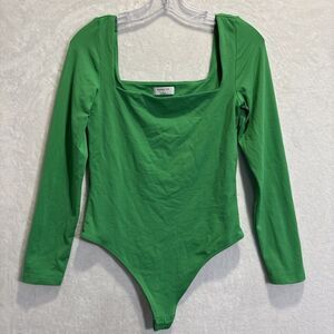Aritzia Babaton Contour Bodysuit Women's Large Green Long Sleeve Square Neck